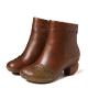 S042 Color matching cowhide boots, women's plus velvet mid-heel boots, women's leather retro Martin boots