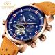 Blue Dial Automatic Mechanical Watch Soft Brown Genuine Leather