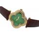 Green background Stainless Steel Watches with stones on bezel ladies wrist watch leather band