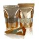 ROHS Gold Mylar Stand Up Bags With Line Clear Window