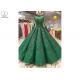 Luxury Heavy Beading Green Satin Prom Dress Perspective Long Sleeve Floor Length