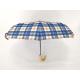 Mens Three Fold Umbrella With Tartan Design Fabric And Wooden Handle For Adults