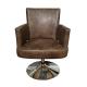 Brown Aviator Leather Swivel Armchair With Aluminum Arm Home Office