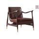 Brown Leather Single Sofa Chair Ash Wood Frame With Copper Feet 73 * 68 * 85cm