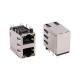 Dual Port RJ45 8P8C Female Right Angle Dip Connector With Shield