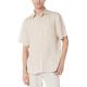 Natural Linen Mens Casual Short Sleeve Shirts Open Neck Tab Cuff Washable