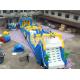 Cheerful blue and yellow giant Inflatable Obstacle Course Rental with basketball shooting