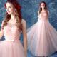 Pink Appliques Decoration Crepe Bow Bridal Dress Gorgeous Evening Dress TSJY089