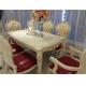 Six Seat Classic French Furniture White Dining Table Rose Carve Pattern Crooked Legs