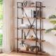 Customized Industrial 5 Tiers Metal And Wood Bookcase Solid Wood Book Shelves