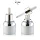 White Small Glass Dropper Bottles With Silver Shoulder Collar And Silver Dropper
