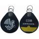 Merrowed Borders Double Sided Twill Embroidery Woven Keychain PMS