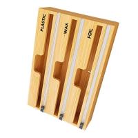 Stylish Bamboo Drawer Zip Lock Kitchen Foil Plastic Wrap Dispenser with Slide Cutter