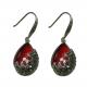 Vintage Sterling Silver Created Garnet with Marcasite Dangle Drop Earrings(E12033RED)
