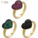 18k Gold Plated Heart Diamond Rings Opening Adjustable Colorful Zircon