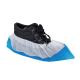 Bi-color Non-woven CPE Coated Shoe Covers for Museum and Lab Workers in Blue/White