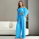 Polyester Women's Two Piece Jumpsuit Ruched Lantern Sleeve