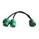 Green Deutsch 9 Pin J1939 Female to J1939 Male Square Flange and Threaded J1939 Male Split Y Cable