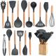 17 Piece Wooden Handle Silicone Spatula Set Printed LOGO For Cooking