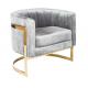 Home furniture Grey velvet Curved Event Furniture Rental Golden Stainless Steel Metal Leisure Single Sofa button tufted