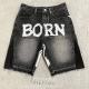 Custom Applique Embroidery Mens Raw Hem Denim Shorts Baggy Denim Shorts Antistatic