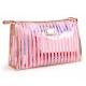Transparent Pink Strip Pattern PVC Waterproof Makeup Cosmetic Storage Bag