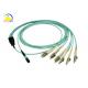 12F MPO Female Patch Cord 6 DLC 10G OM3 Aqua Color Around Cable