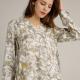 Long Sleeve Woven Floral Printed Linen Blouse With V Neck Collar