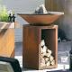 Rusted Height 100cm Corten Steel Fire Pit Outdoor With Wood Storage