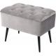 Tufted Rectangle Grey Ottoman Velvet Foot Stool , Soft Compact Storage Stool Seat