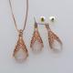 Trendy Hollow out opals Necklace pendant Earrings Rhinestone Jewelry Set 18K Rose Gold
