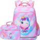 Unicorn Girls School Backpack Large Capacity Three Piece Set with Waterproof Inner Bag
