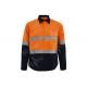 Men's 100%Cotton Twill Two Tone Orange/Navy Work Shirt Long Sleeve Mesh Back Patch Reflective Tape Chest Pockets