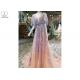 Backless Tailor Made Prom Dresses , Deep V Neck Floral Ball Gown Bat Wing Sleeve