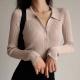                  2023 Lapel Slim Top Women′s Hollowed out Button Sexy V-Neck Long-Sleeved Polo Neck Knitted Cardigan Sweater Women′s             