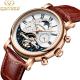 Customized Clock Luxury Mechanical Watches Moon Phase Leather Strap