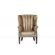 Wooden Legs Leather Wingback Chair , High Back Living Room Chair Water Wash Leather