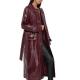                  Wine Red Trench Women′s Slim Motorcycle PU Leather Coat Long Slim with Belt Women′s Leather Trench Coats             