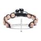 Shamballa Golden Shadow Crystal Alloy Beaded Cuff Bracelets with Silver Plated Brass Cross