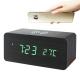 Wooden Square Multifunction Phone Charger 15*7*7cm With LDE Alarm Clock