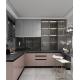 L shape Modern Modular Kitchen cabinet in Lacquer paiting finished quartz stone
