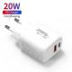 Round Shape Type C Wall Charger USB A Port 5V 3.4A 20W 20W QC3.0 For Samsung Iphone