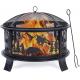 Round Metal Fire Bowl Outside Metal Barbecue Fire Pit With Spark Screen Fire Poker