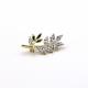 Leaf Shaped Collar Lapel Pin Hollow Gold Color Diamond Inlaid