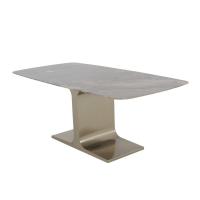 Matte Rectangle Metal Dining Table Champagne Gold Marble Dining Room Table