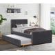 Dark Grey Linen Wooden Twin Daybed Frame With Extendable Trundle For Bedroom