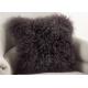 Dark Gray Fuzzy Throw Pillows , Soft Curly Hair Wool Decorative Bed Pillows 