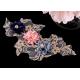 Corded Multi Color 3D Lace Applique With Three Flowers Gold Metallic