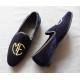 Stylish Embroidered Mens Blue Suede Loafers , Elegance / Fashion Velvet Slip On Shoes