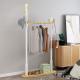 Bedroom Bamboo Frame Coat Rack Hanger Stand With Laundry Basket